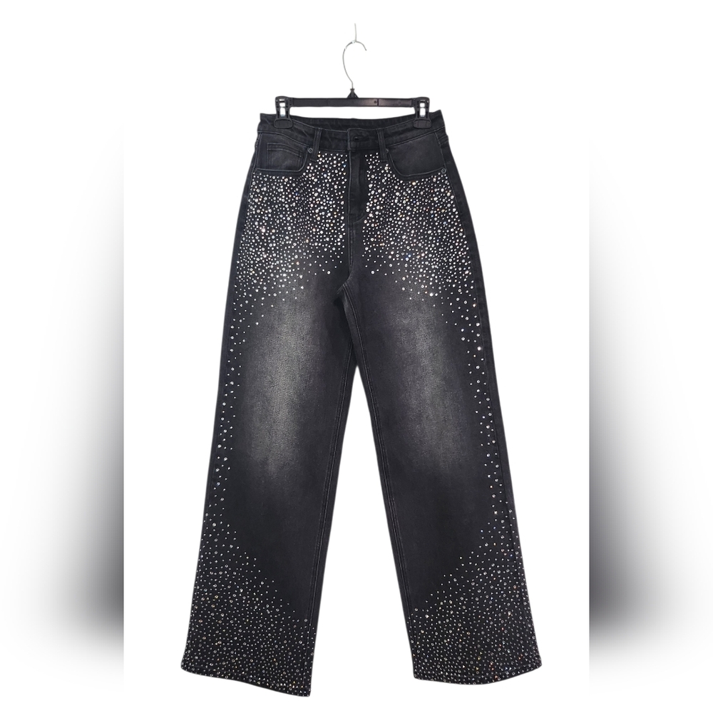 Elan Charcoal Embellished Wide Leg Jeans Size Small
